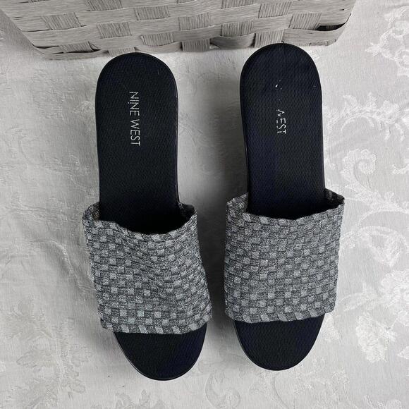 Nine West Womens Shoes Size 8.5 Silver Metaalic Textile Fabric Slide Wedge Heel - Picture 5 of 13